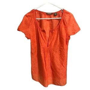 Eddie Bauer Short Sleeve V Neck Orange/ Red Blouse L